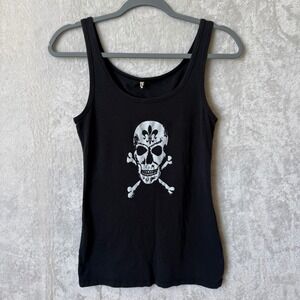 Y2K Skull Tank Top Womens Small Black  Grunge Goth Pirate Fairycore Al Goth Emo‎